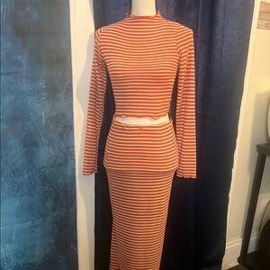 Orange Maxi Pencil Skirt Set for Casual Nights